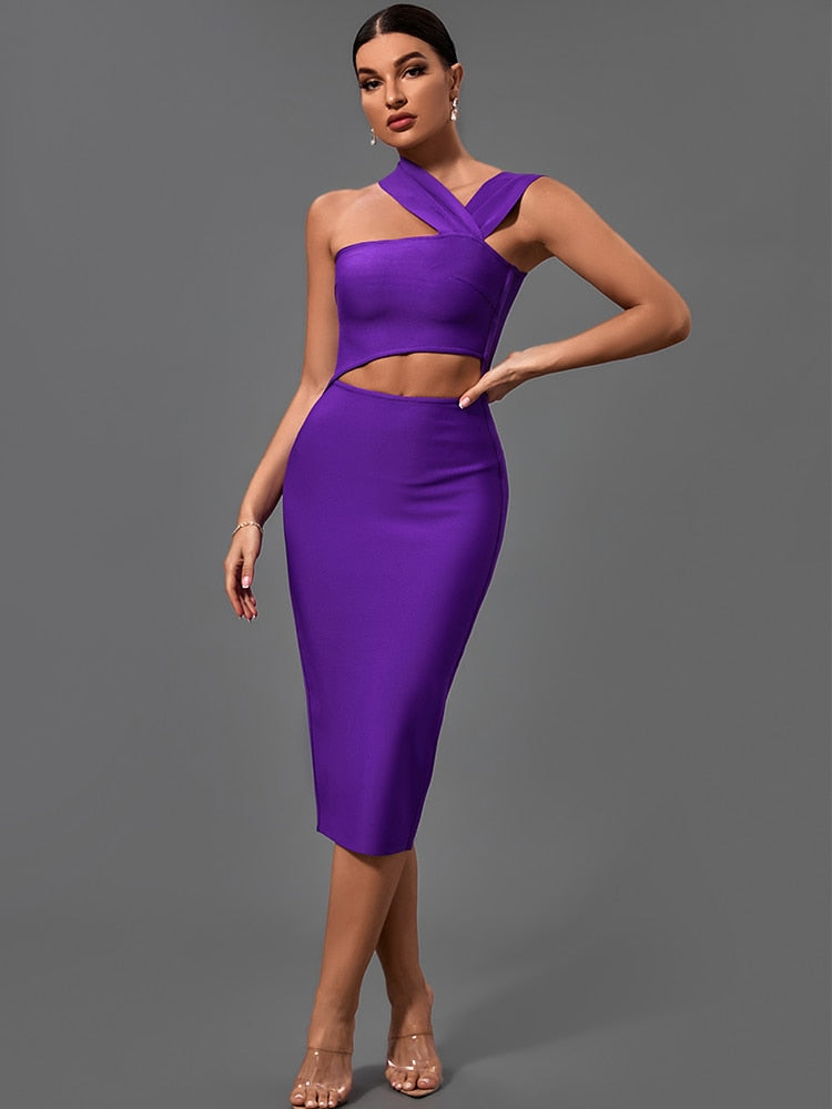 Bandage Purple Bodycon Sexy Cut Out Dress