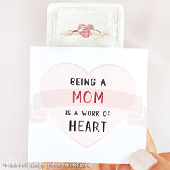 Aesthetic Zircon Heart Ring for Mom With Card Vintage Engraved Letter Pink Crystal Adjustable Rings Mother&#39;s Day Gift Jewelry