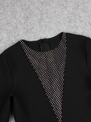 Women Winter Sexy Long Sleeve O Neck Mesh Diamonds Black Mini Bodycon Bandage Dress 2022 Elegant Evening Party Dress Vestidos