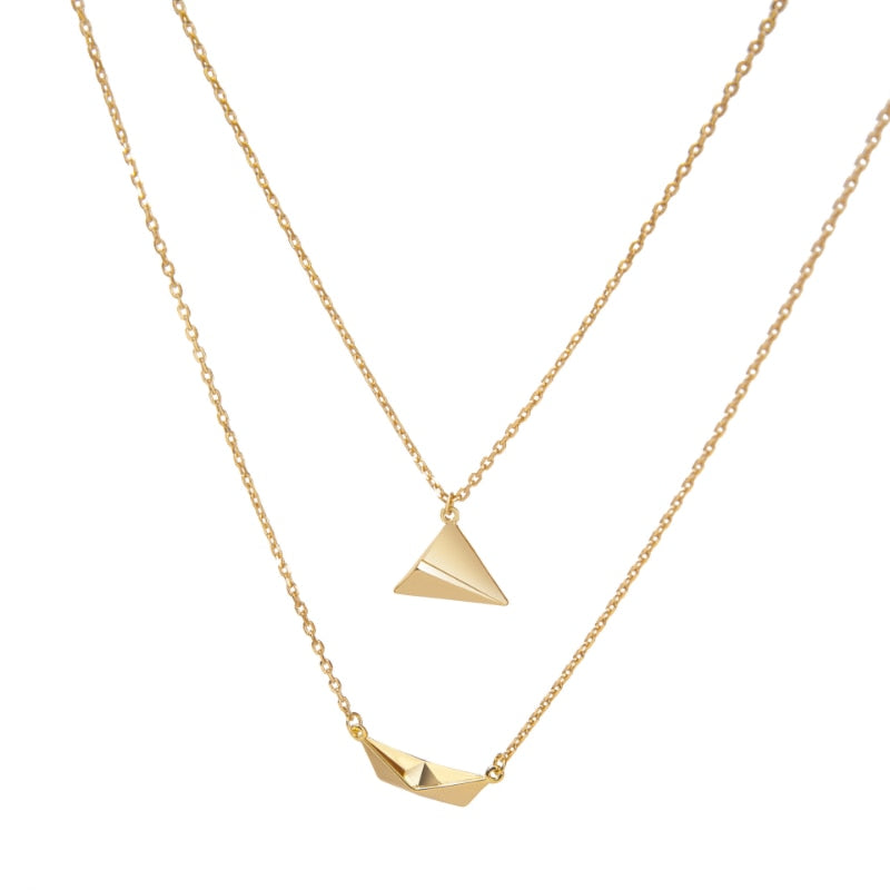 Vela Origami Boat & Airplane Pendant Necklace