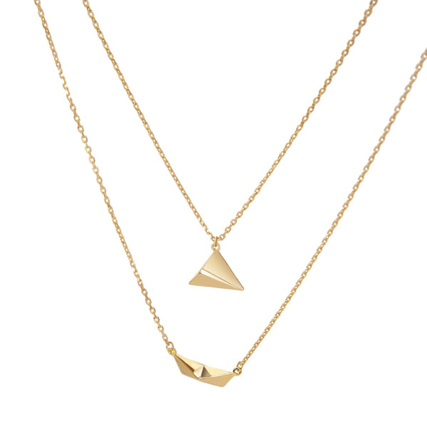 Vela Origami Boat & Airplane Pendant Necklace