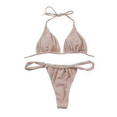 Solid Color Sexy High Leg Thong Swimwear Bikini