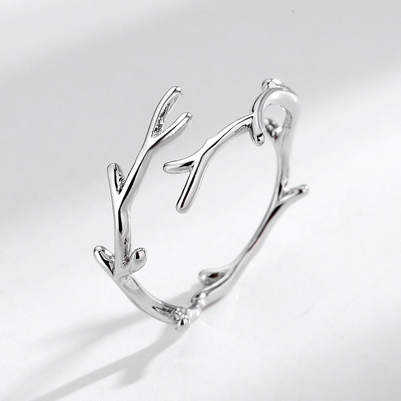 QMCOCO Simple Branch Leaf Thin Ring Silver Color Open Adjustable Ring For Women Girls Trendy Fashion Finger Jewelry Party Gifts Secondary image