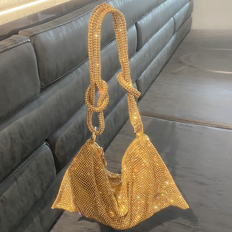 Handle Rhinestone Shiny Underarm Shoulder Bag
