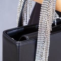 Luxury Rhinestone Tassel Handbag Diamonds Square Shoulder Bags Black Purse
