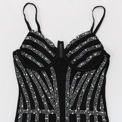 Mesh Rhinestone Mini Luxury Dress Elegant Sexy Party Bodycon Evening Chic Black Dress