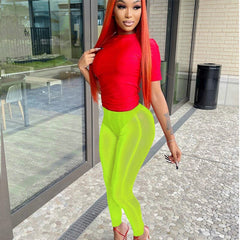 Sexy Mesh  Joggers Women Summer Solid See Through Skinny Pants Club Party Beach Pant Women Leggings