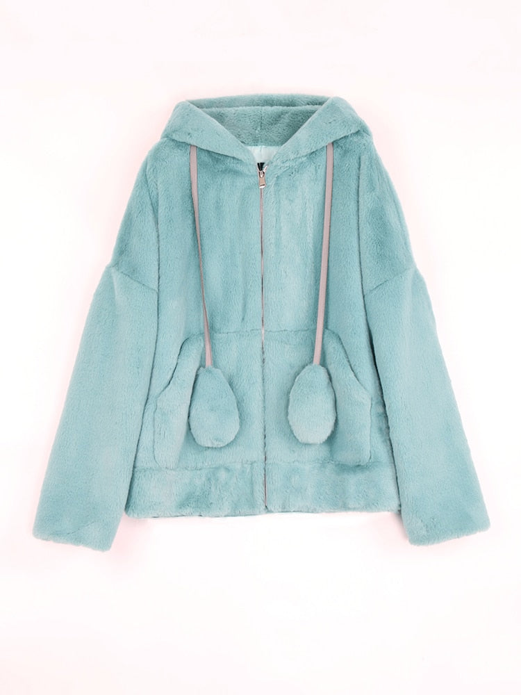 Lumi Rabbit-Ear Faux-Fur Zip Hoodie One-piece