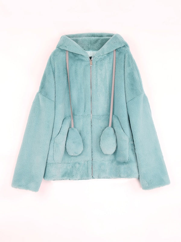 Lumi Rabbit-Ear Faux-Fur Zip Hoodie One-piece