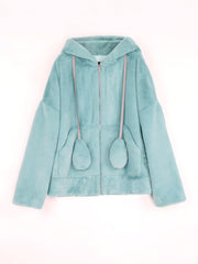 Nerazzurri Spring fluffy jacket with rabbit ears raglan sleeve zipper Oversize light soft harajuku kawaii faux fur hoodie 2021