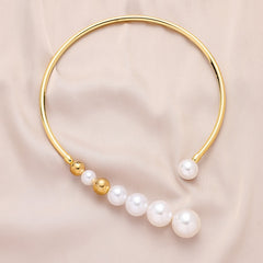Exaggerated Pearl Necklace For Women Simple Versatile Golden Bead Opening Collar Exquisite Clavicle Korean Fashion Jewelry Gifts
