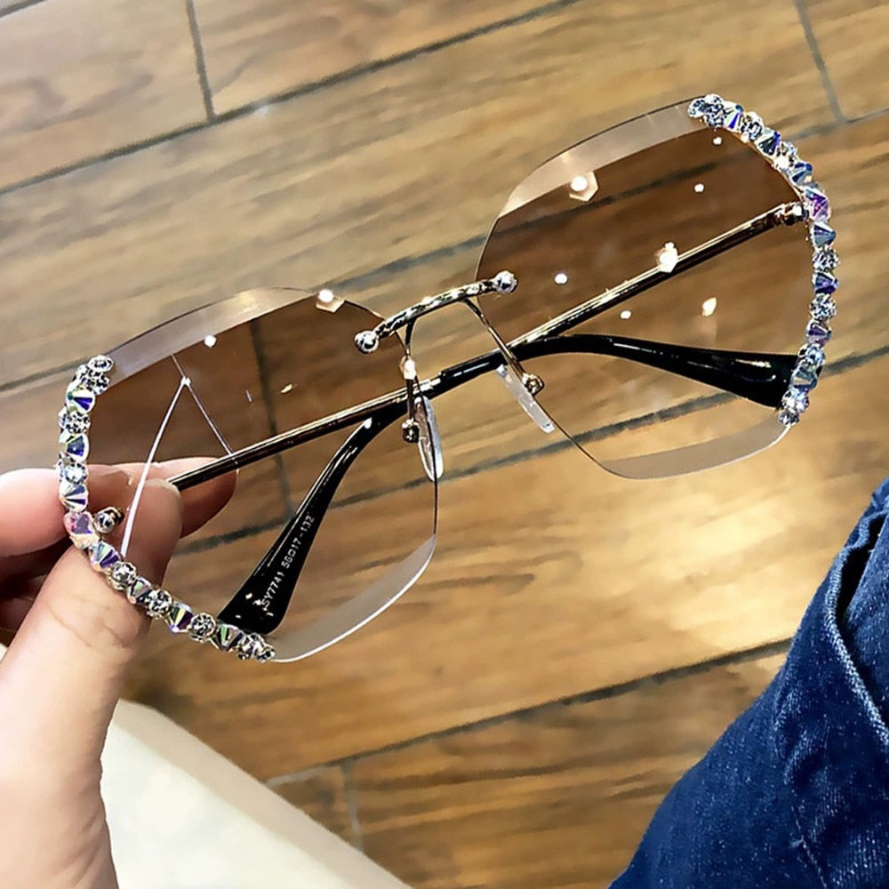 Vintage Oversized Rimless Sunglasses - Sexy Diamond Square Sun Glasses Main image