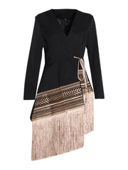 Ailigou Summer And Aummer New Ladies Long Coat Asymmetric Embroidered Tassel Ladies Jacket Office Work Outerwear Coat