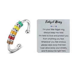 Enamel Beads Anxiety Ring With Card Colorful Adjustable Electrosilvering Fidget Ring Worry Stress Relief Stacking Finger Rings