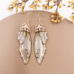 Handmade Butterfly Wing Drop Earrings with Foil Rhinestones