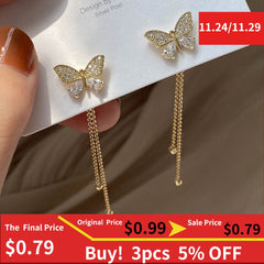 Fashion Butterfly Tassel Drop Earrings For Women Trendy Shiny Moon Star Pearls Dangle Earrings Korean Jewelry Girls Party Gifts