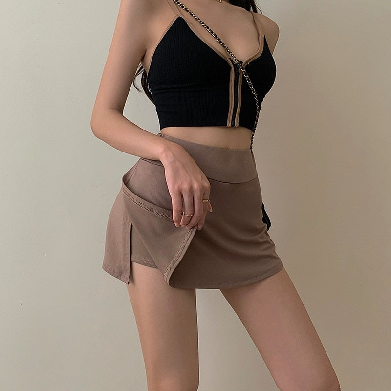 Serena High-Waist Split Tennis Mini Skirt One-piece