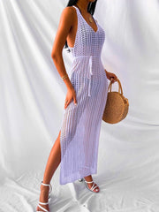 Samantha's Crochet Tunic Beach Dress with Slit Cover-up