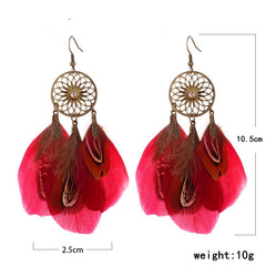Dream Catcher Boho Feather Earrings Vintage Ethnic Statement Hanging Bohemian Long Tassel Earrings Women Lady 2022 Trend Jewelry