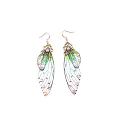 Handmade Butterfly Wing Drop Earrings with Foil Rhinestones