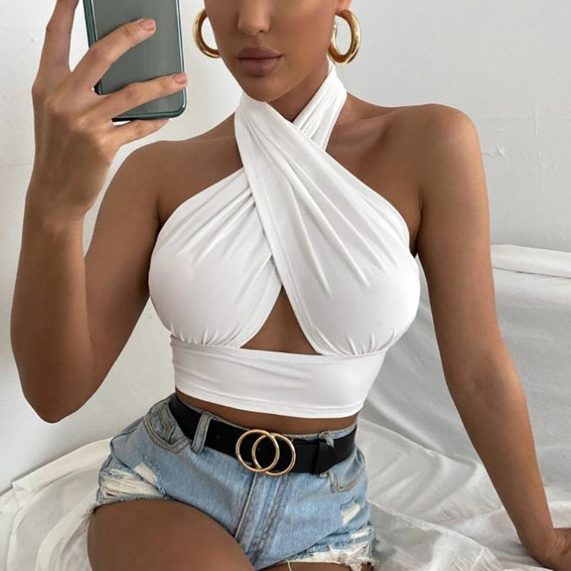 Zinnia Cross-Halter Cutout Crop Top One-piece
