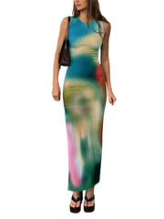 Sleeveless Elegant Sexy Tie Dye Bodycon Dress