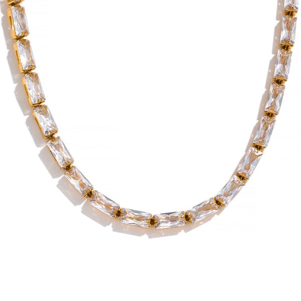 Waterproof Fashion White Green Cubic Zirconia Stainless Steel Gorgeous Necklace