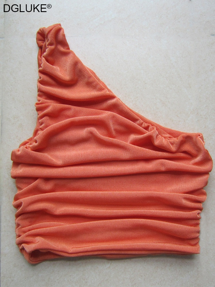 Oriana Ruched One-Shoulder Crop Top One-piece