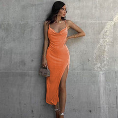 Ava's Allure: Backless Bodycon Maxi Dress for a Sexy Evening Look