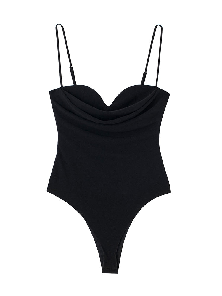Bodysuits For Women 2022 Fashion Sweetheart Neck Draped Bodysuit Sleeveless Spaghetti Strap Skinny Night Out Sexy Bodysuit Tops
