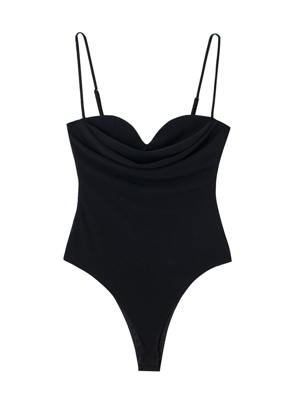 Bodysuits For Women 2022 Fashion Sweetheart Neck Draped Bodysuit Sleeveless Spaghetti Strap Skinny Night Out Sexy Bodysuit Tops
