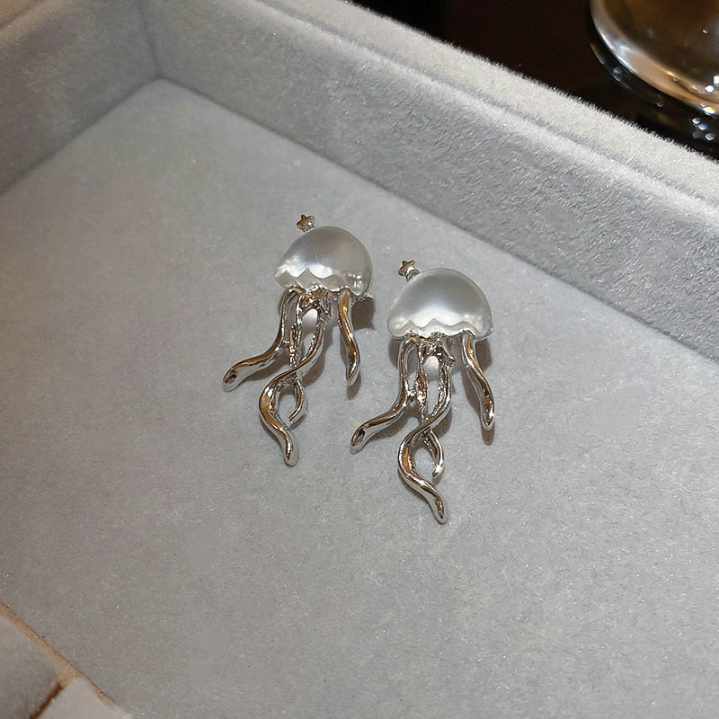 Floating Jellyfish Matte Crystal Earrings