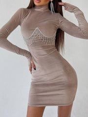 Rockmore Elegant Tassel Velvet Mini Dress Women