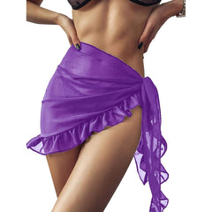 Women Chiffon Short Sarongs Ruffle Hem Bikini Cover Ups Beach Swimsuit Bathing Suit Wrap Skirt for Swimwear