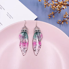 Handmade Butterfly Wing Drop Earrings with Foil Rhinestones