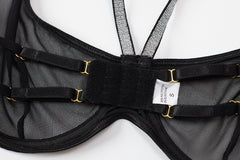 MIRABELLE Mesh Erotic Lingerie Set Woman 3 Pieces Glitter Chain Sexy Bra And Panty Set Lace Underwear Transparent Exotic Sets