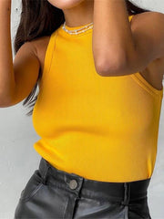 Backless Tank Top Sleeveless Vest Knitted Camis Tank Tops Casual Solid Color Basic