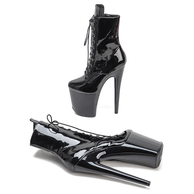 Shinny Black Pole dancing shoes High Heel platform Boots closed toe Pole Dance hight boot