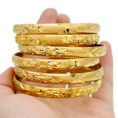 8MM 6Pcs/Lot Dubai Gold Bangles for Women Men 24k Color Ethiopian Bracelets African Jewelry Saudi Arabic Wedding Bride Gift