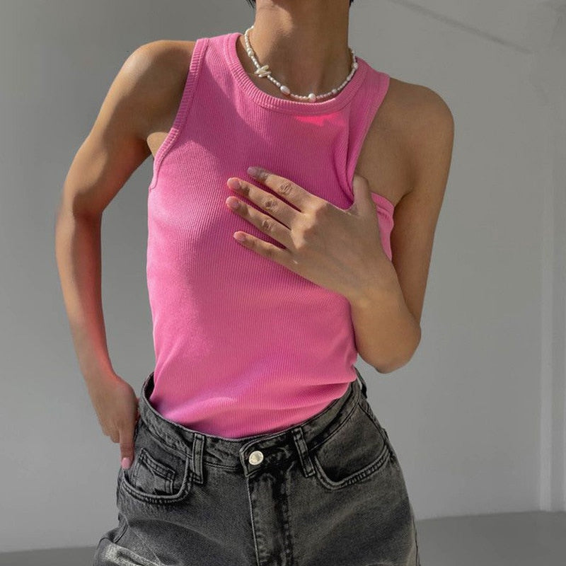 Backless Tank Top Sleeveless Vest Knitted Camis Tank Tops Casual Solid Color Basic
