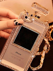 Diamond Crystal Cute Pearl Perfume Bottle Shaped Chain Handbag Case Cover for iPhone