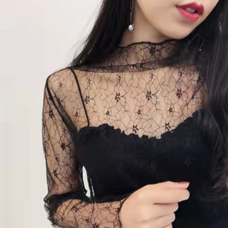 Mesh Sheer T-Shirts Long Sleeve Blouses  Transparent Tops
