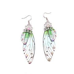 Handmade Butterfly Wing Drop Earrings with Foil Rhinestones