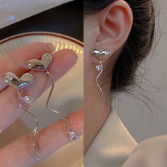 Metal Heart-Shaped Pearl Earrings  Back Hanging Earrings