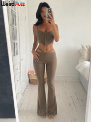 Weird Puss Y2K Elegant Office Lady 2021 Ribb 2Piece Set Women Tracksuit Tank Top+Low Waist Pants Casual Hot Street Matching Suit