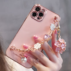 Glitter Camellia Gem Bracelet Flower Pendant Phone Cases for IPhone
