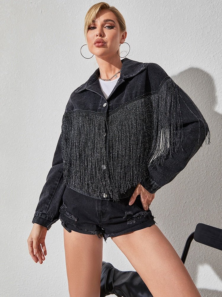 Jackie Loose Tassel Short Denim Jacket