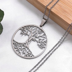 Fashion Tree of Life Silver Color Chain Necklaces for Women Stainless Steel Chain Necklace Jewelry cadenas mujer N42S01