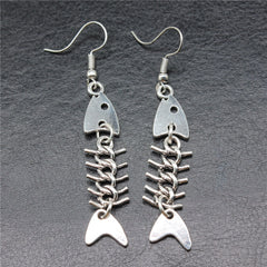 Fashion Handmade Simple Design Antique Silver Color Fish Bone Pendant Earrings Dropshipping Drop Earrings