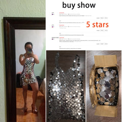 IngeSight.Z Silver Color Sequins Harness Bra Chest Neck Body Chain Sexy Summer Beach Bikini Dress for Women Body Jewelry Party